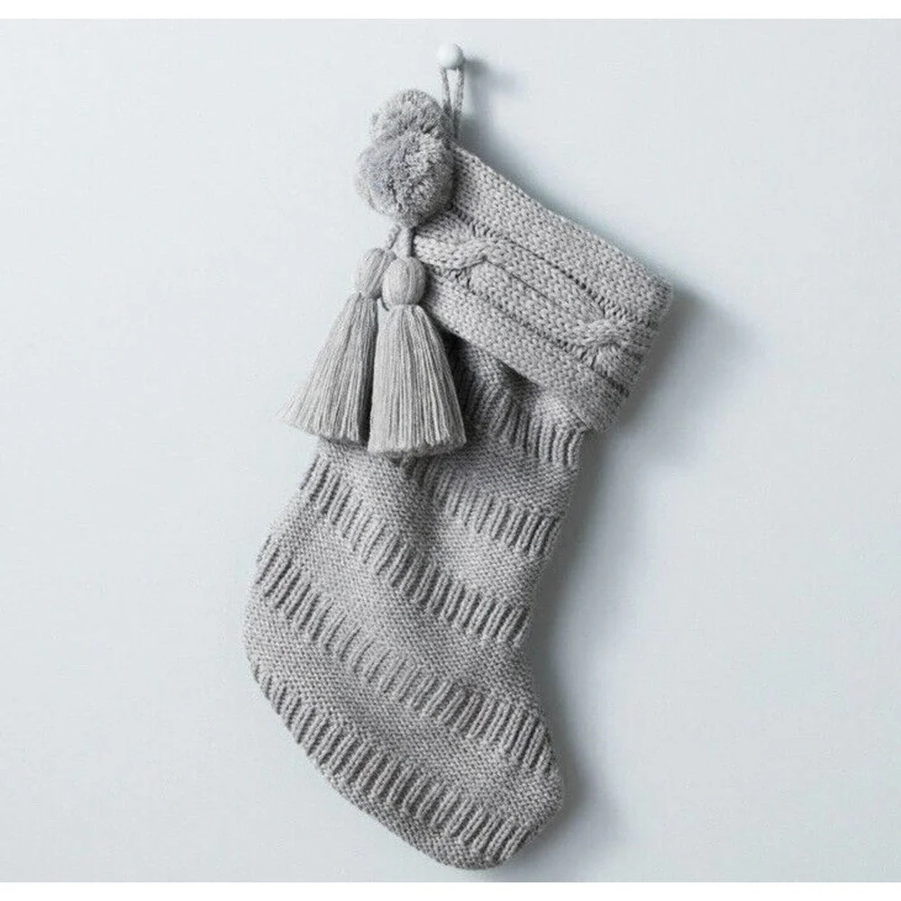 NWT Cable Knit Holiday Tassels Stocking Gray Target Hearth & Hand with Magnolia